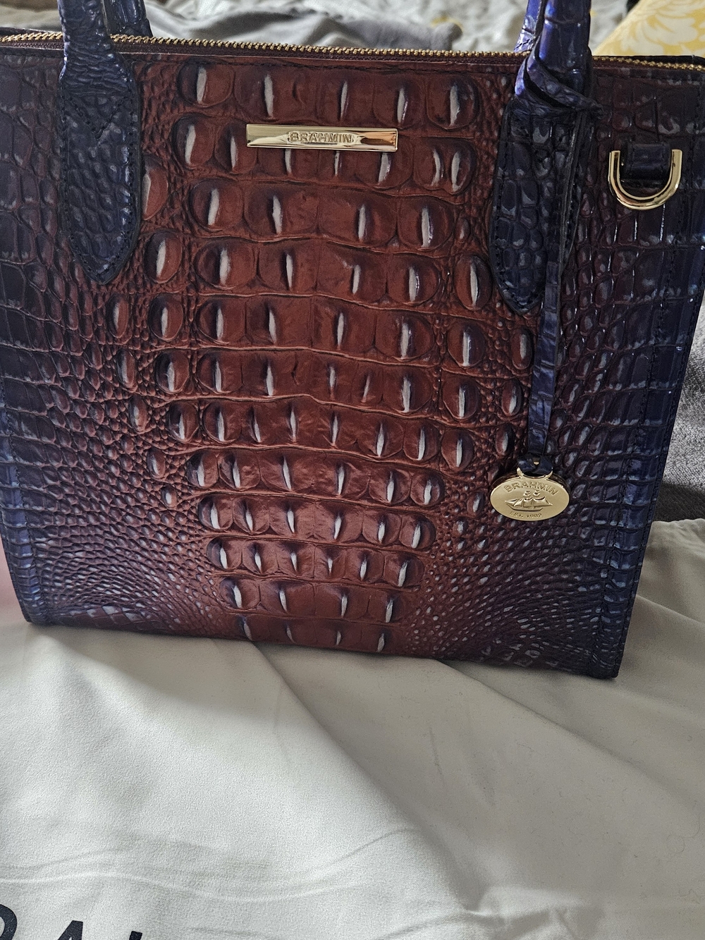 Brahmin Blue & Red Croc-Embossed Leather Satchel - Picture 3 of 7
